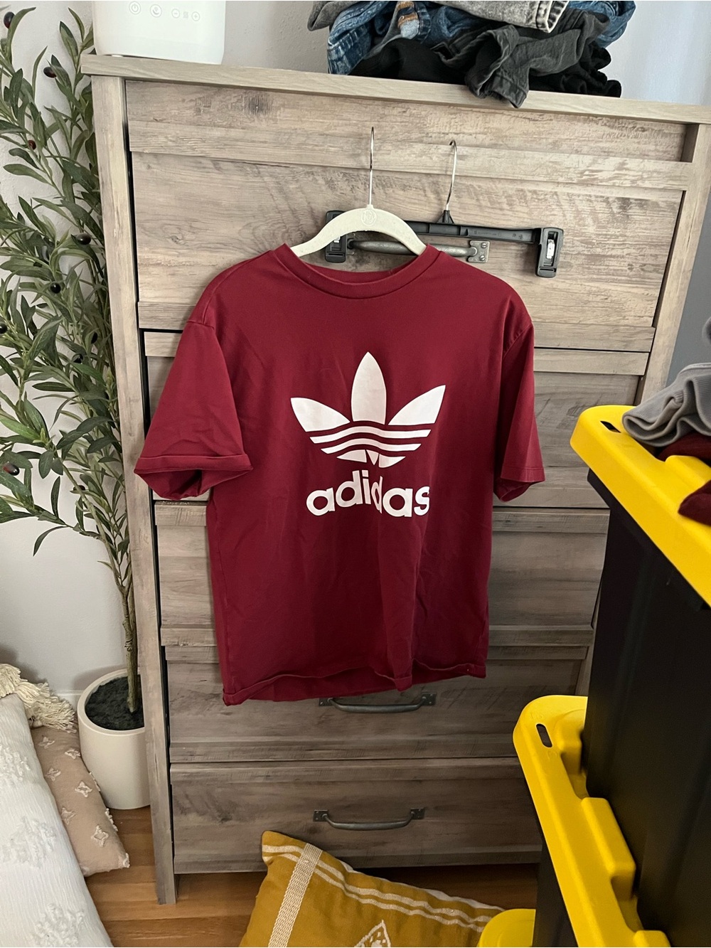 adidas Maroon Short Sleeve Trefoil Logo Tee